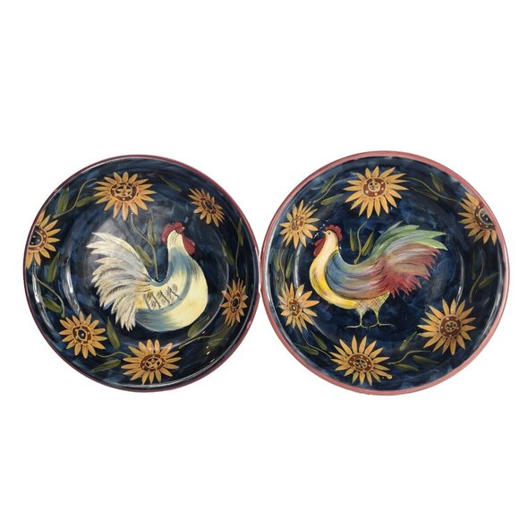 2 Susan Winget Certified International Sunrise Rooster Dishes Bowls 9.25" - Picture 1 of 8